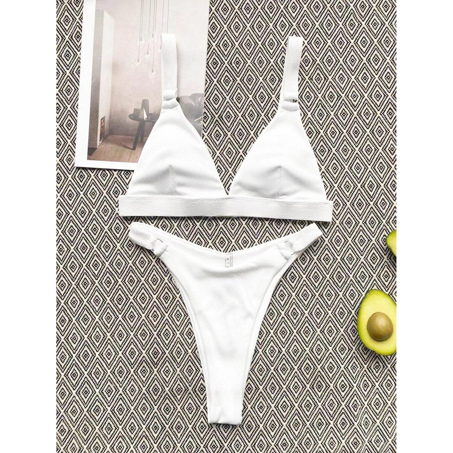 Rib Ring Linked High Cut Bikini Swimsuit
