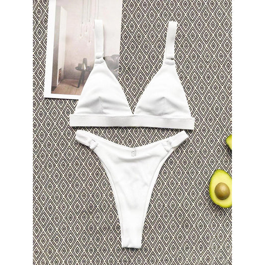Rib Ring Linked High Cut Bikini Swimsuit