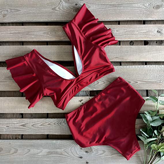Sporlike Women Ruffle High Waist Swimsuit