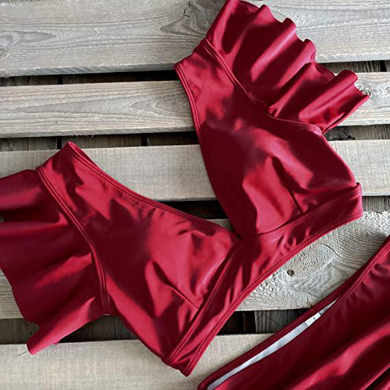 Sporlike Women Ruffle High Waist Swimsuit