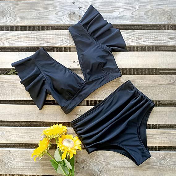 Sporlike Women Ruffle High Waist Swimsuit