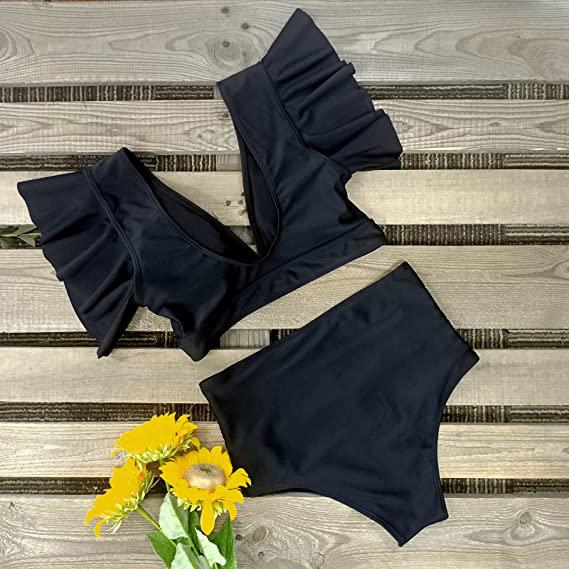 Sporlike Women Ruffle High Waist Swimsuit