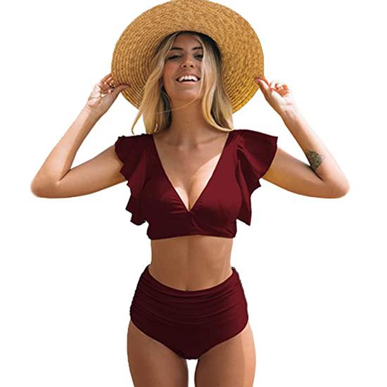 Sporlike Women Ruffle High Waist Swimsuit
